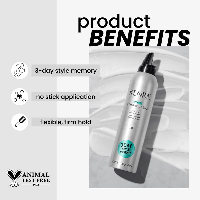 Kenra Professional Nitro Memory CrÃ¨me 18 | Firm Hold CrÃ¨me Mousse | All Hair Types | 8 Oz - Image 2